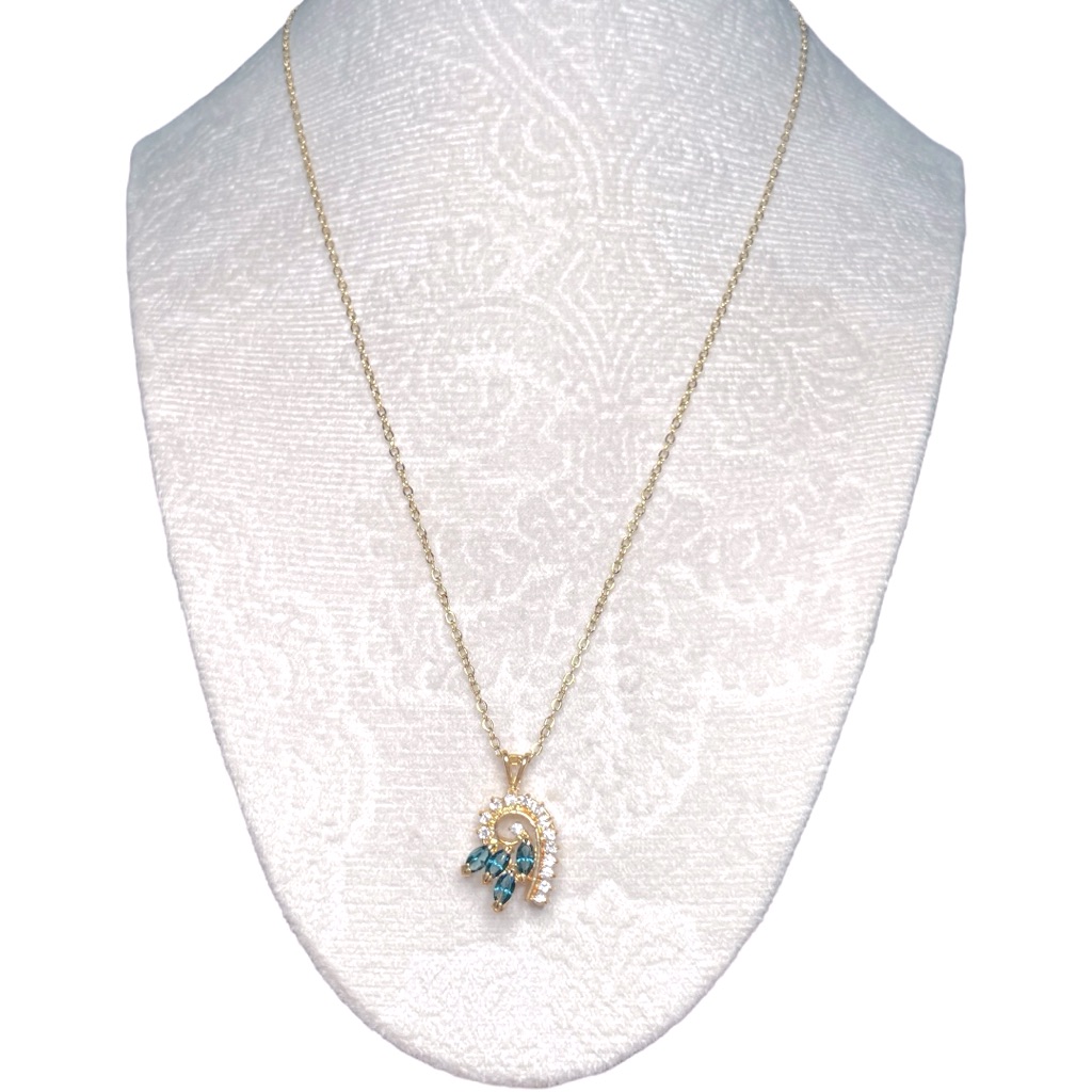 September Birthstone! Sapphire Cluster Pendant Necklace With Swarovski Crystals